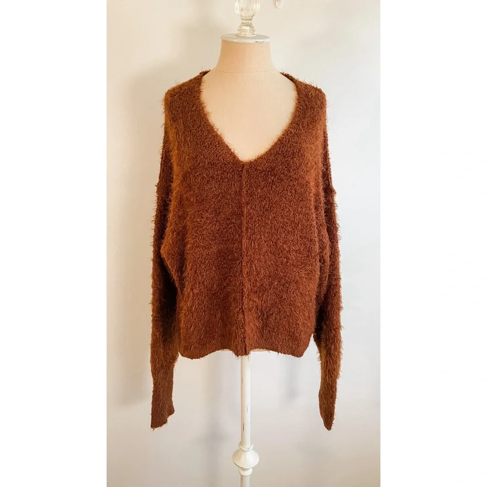 Free People Icing V Neck Pullover Sweater in Mocha Java